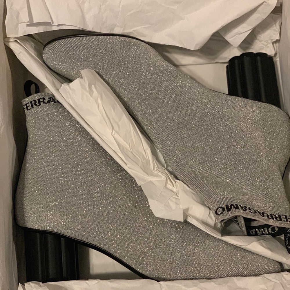 Xo Silver Glitter Fabric Ferragamo Boots